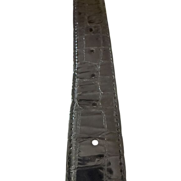 Vintage Brighton Empire Lace Black Croc Embossed Patent Leather Belt Crystals - Picture 14 of 16